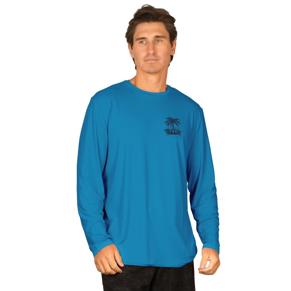 Reel Life Mens Jax Beach Long Sleeve UV Tee Blue UPF 50 Size M NWT